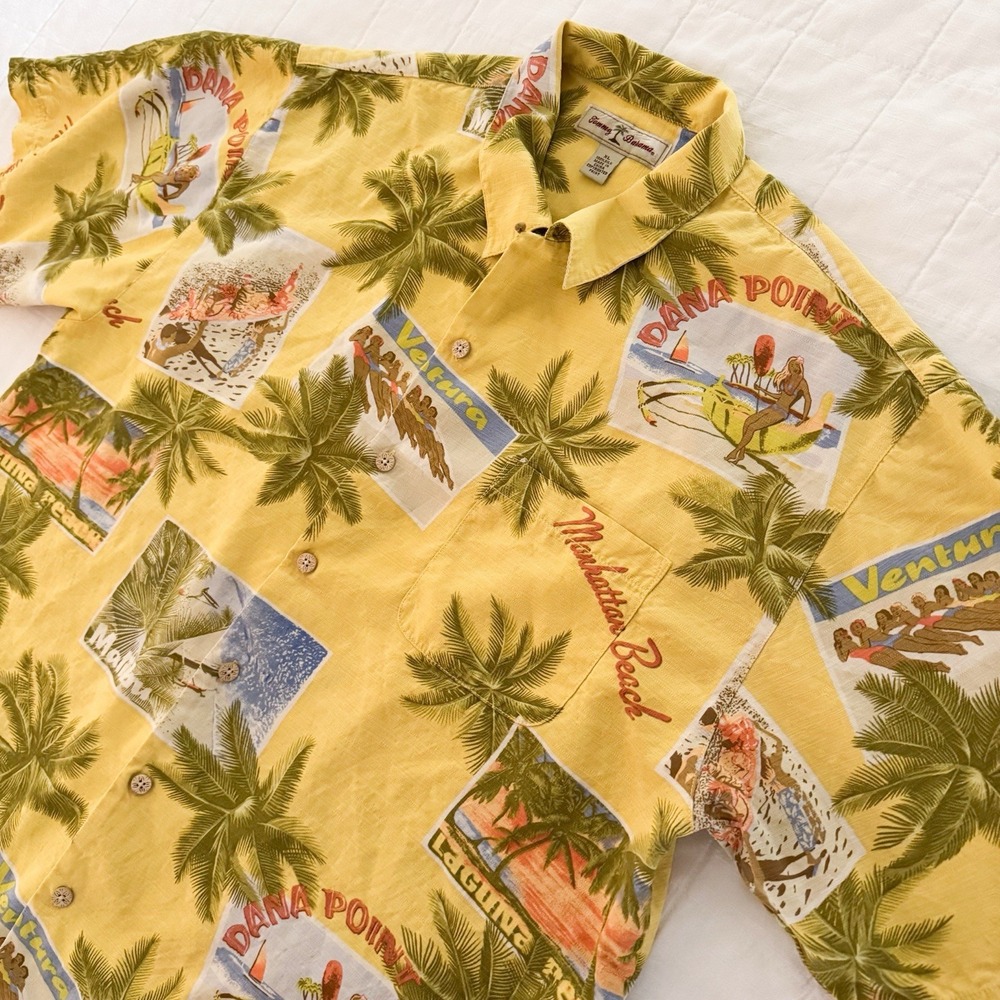 Tommy‎ Bahama Men's XL California Beaches Short Sleeve Hawaiian Silk Shirt